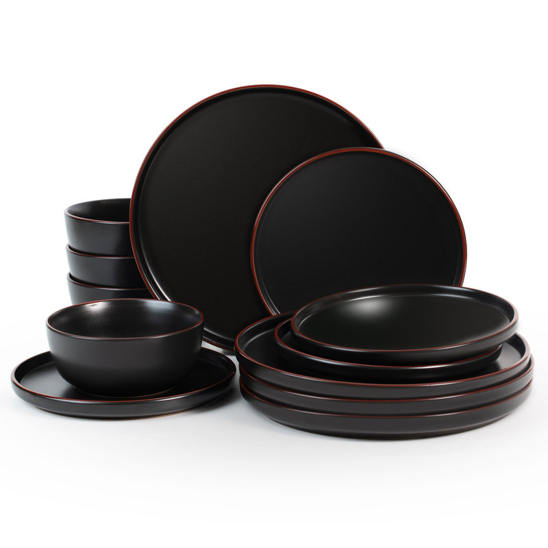 Bevery Piece Stoneware Dinnerware Set - Service for 4, Black