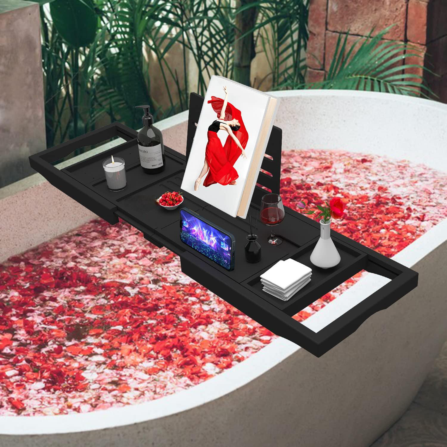 Rebrilliant Premium Bathtub Tray Caddy - Expandable Bath Caddy Tray ...