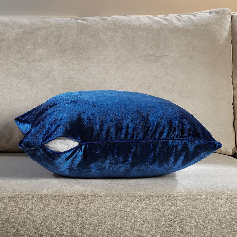 Housse de coussin en velours brillant, Marine, Carré 12 po