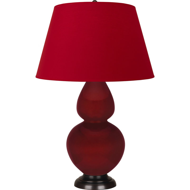 Lampe de table double gourde en céramique, Sangria glacé / bronze, Blanc cassé, Bronze