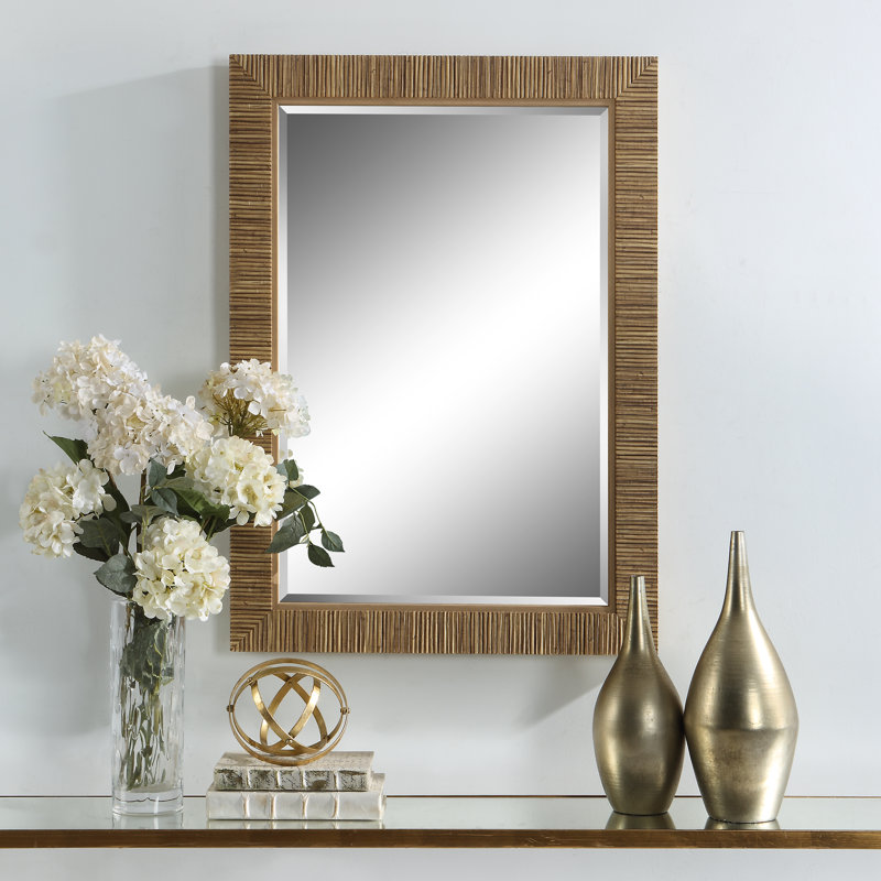 Brown Rattan Framed Full Length Rectangular Bathroom Mirror