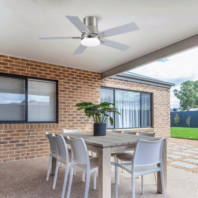 Stylish 42" Indoor Brushed Nickel Flush Mount Ceiling Fan With LED Light, Remote Control and Quite DC Motor