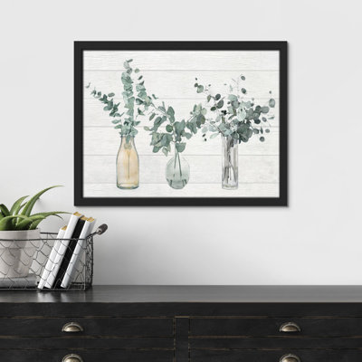 "Panneau de bois, plantes aquarelles pastel dans des vases floraux" sur papier