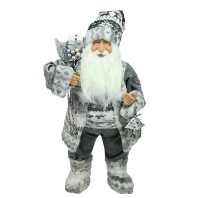 Figurine de père Noël 24 "grise et blanche avec lanterne