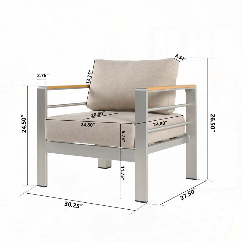 Fauteuil club d'extérieur en aluminium pour patio