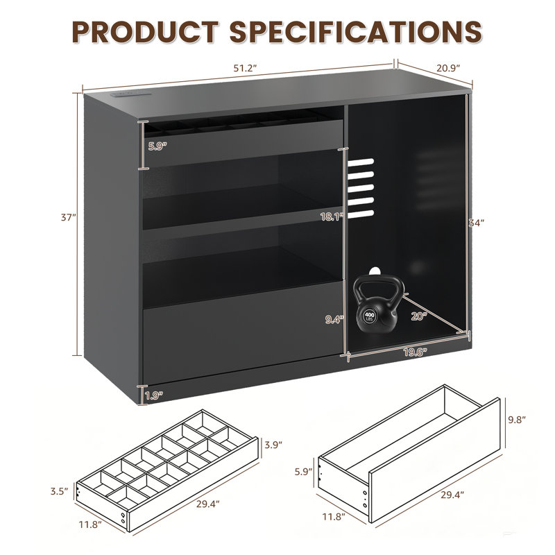 Snack Bar Cabinet with Fridge Space, Coffee Bar Cabinet with Drawer and Power Outlets, Snack Organizer for Home, Movie Room, Game Room, 51.2"Lx20.9"Wx37"H, Black