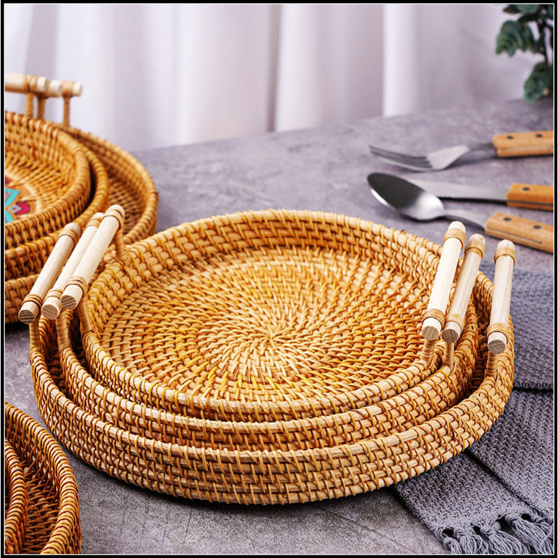 Plateau tissé en rotin naturel pour les fruits, le pain et les collations; Solution de rangement durable et écologique