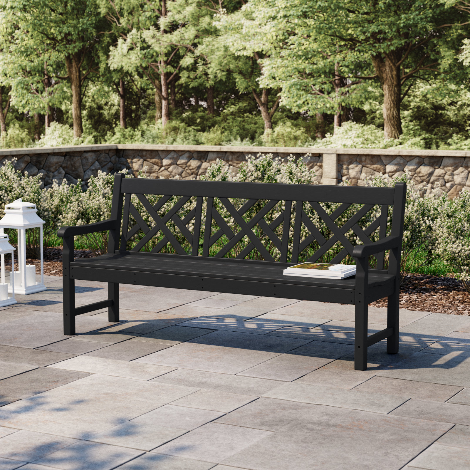 POLYWOOD Rockford 72" Chippendale Bench, Black