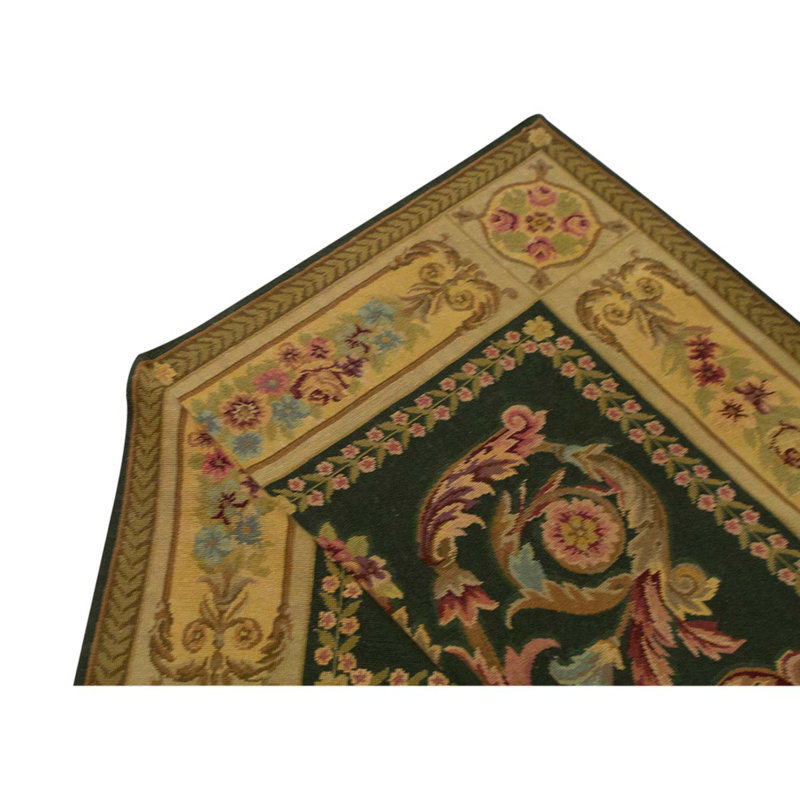 Tapis noué à la main de haute qualité en or / vert foncé / vin