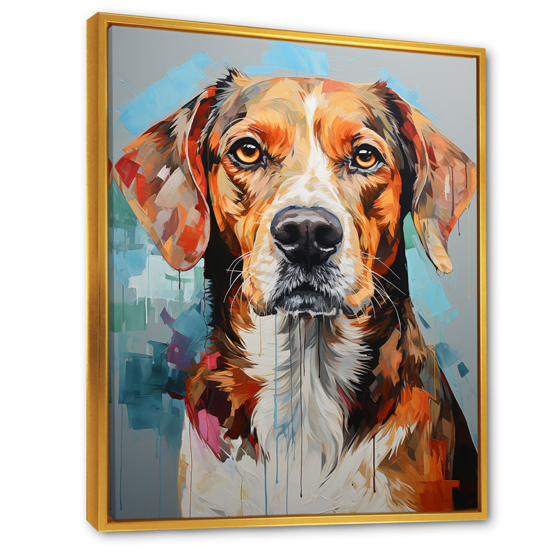 Beagle Bliss IV sur toile, Cadre flottant doré, H 44 po x l 34 po x P 1,5 po