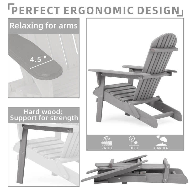Chaise Adirondack pliante en bois massif Gaimo, Gris