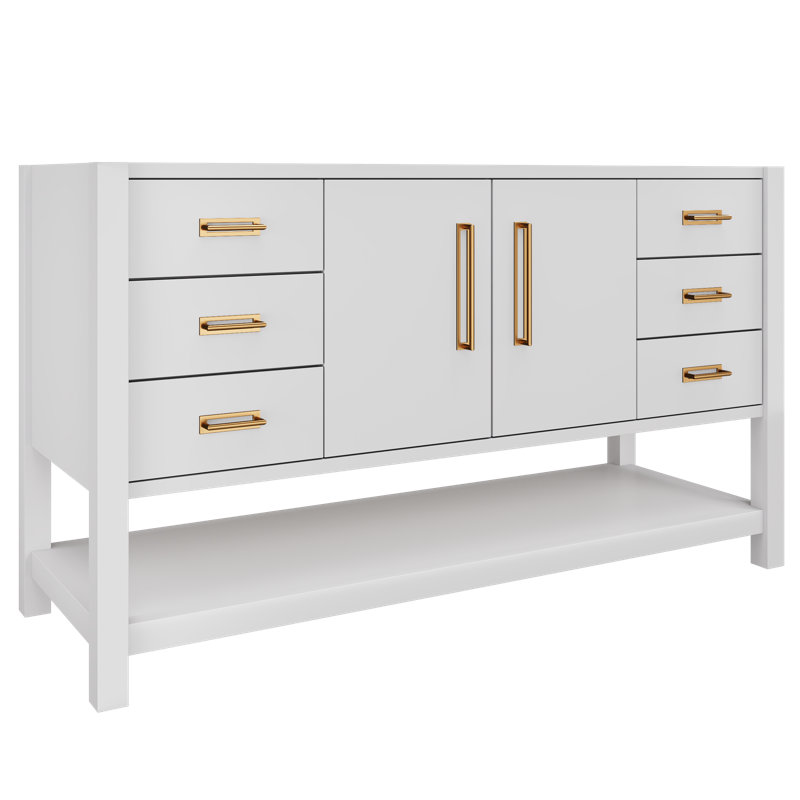 Kiawah Single Extra Wide Bath Vanity, Strong White, Satin Gold, 60"