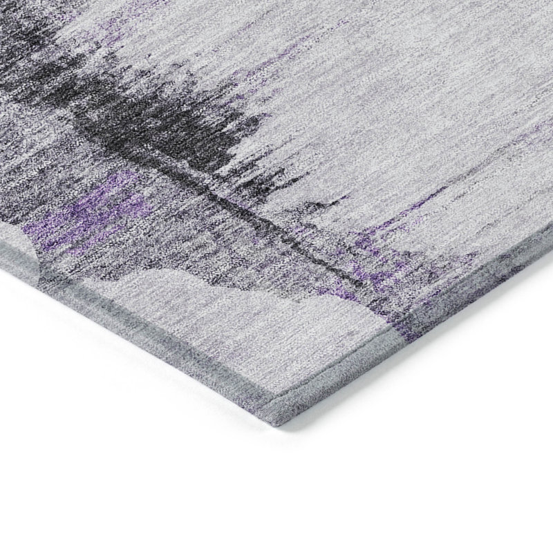Tapis extérieur lavable abstrait mauve 5 pi x 8 pi mauve et gris