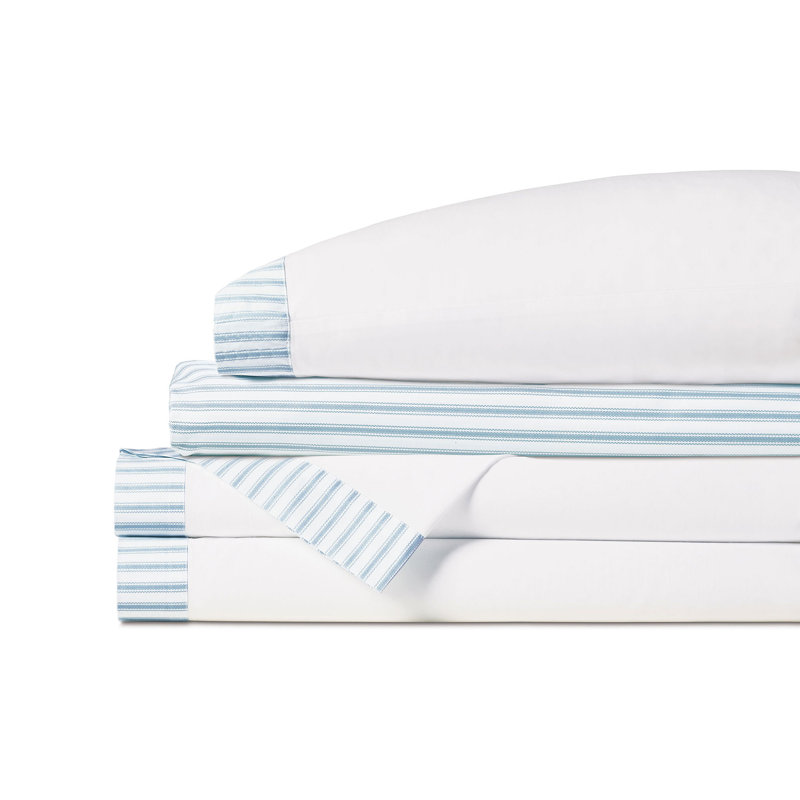 Ensemble de draps Blass Ticking By Alexa Hampton, Ensemble de draps pour très grand lit californien, Ciel