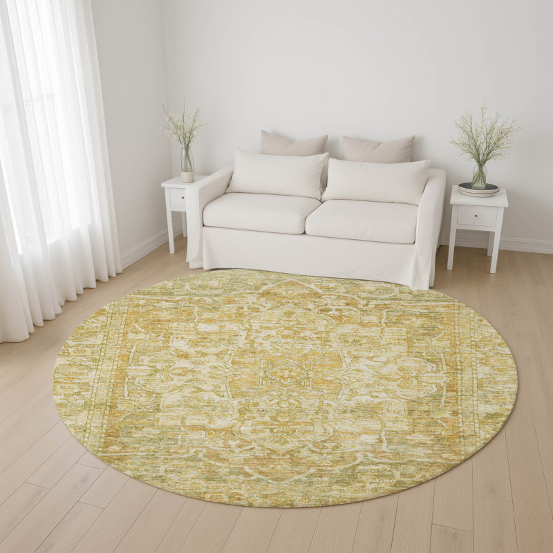 Premium Machine Washable Lucchesi AMF1728 Global Rug, Round 8'