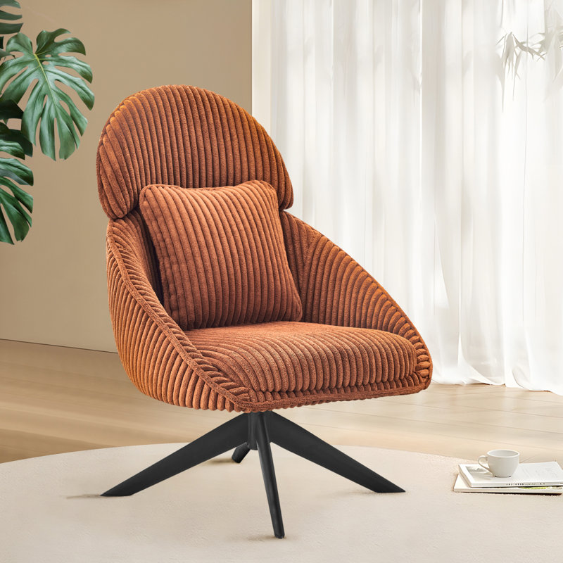 Fauteuil d'appoint pivotant, fauteuil de salon moderne avec dossier, fauteuil d'appoint rembourré avec coussin pour chambre à coucher, velours côtelé, orange
