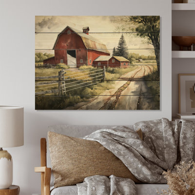 Leyna Picturesque Winding Path And Barn II - Unframed Print on Wood