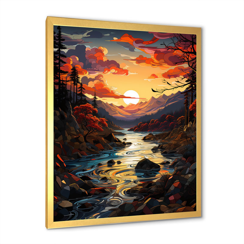 «Rivers Sunrise Enchantment I», reproduction d'art sur toile, Cadre doré simple, H 20 po x l 12 po x P 1 po
