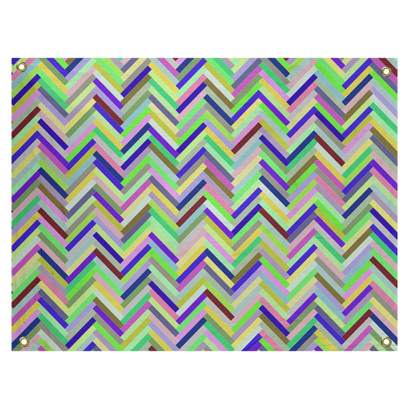 Tapisserie murale chevrons, H 59 po x l 80 po, Vert / Bleu