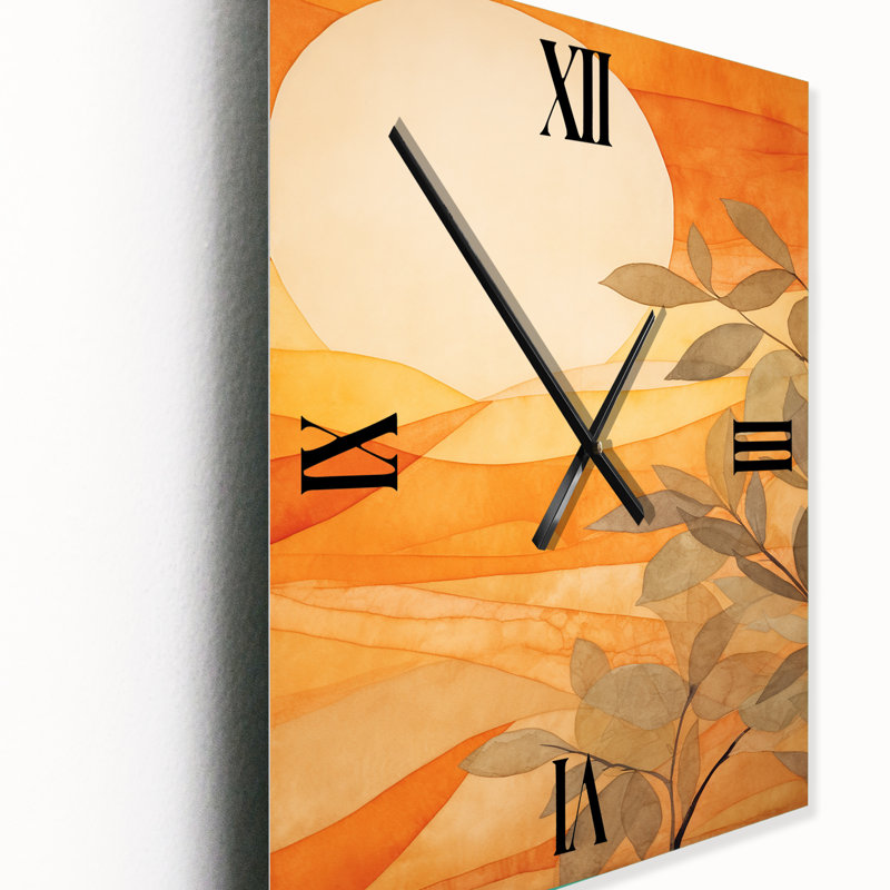 Golden Sunset Glow Over Orange Meadows, peinture I - horloge murale pré, Très grand