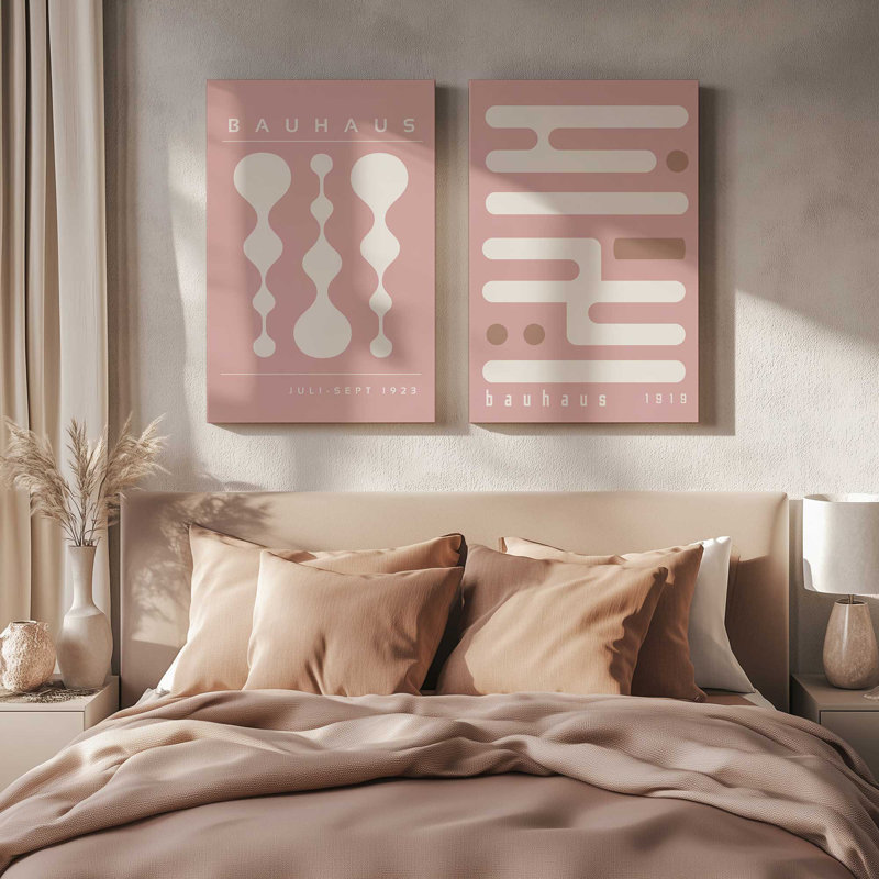 Ensemble rétro et rétro Bauhaus de 2 pièces rose, H 18 po x l 24 po, Toile tendue