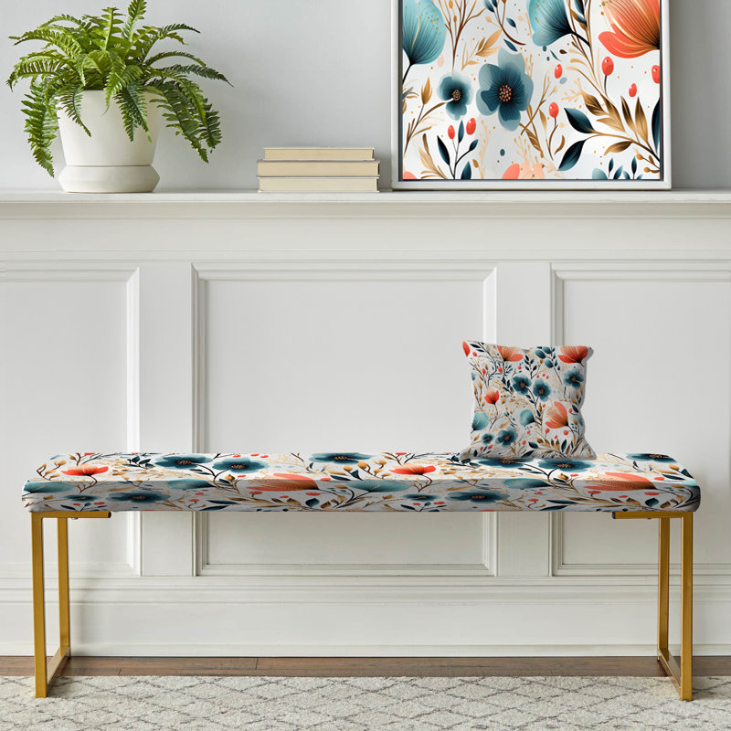 Motif floral multicolore côtier serein - Banc rembourré floral doré