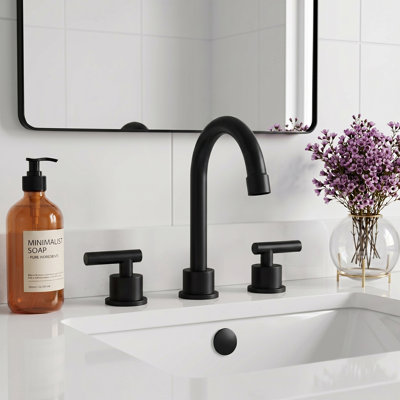 Robinet de salle de bain moderne 7,4 "à 3 trous et 2 poignées avec ensemble de drain