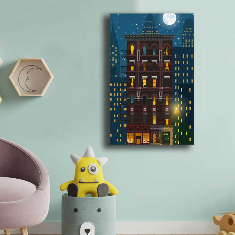 Art mural en toile City Night Building Illustration - 17,7 po x 27,6 po