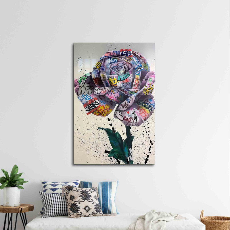 Graffiti coloré rose imprimé sur verre pour une décoration murale unique et une esthétique esthétique | Rectangle
