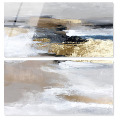 Ensemble d'art abstrait grand format « Ambre silencieuse III » (Acrylique) par Art Remedy, prêt à accrocher, 46 x 23 cm