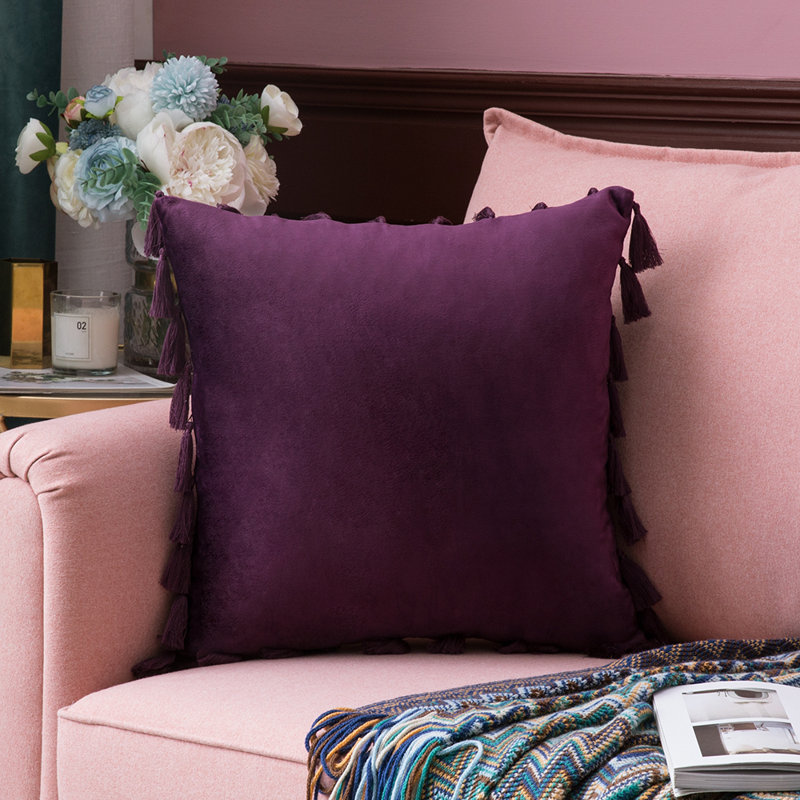 Coussin carré en velours, H 18 po x l 18 po x P 1 po, Housse de coussin seulement - sans coussin, Mauve