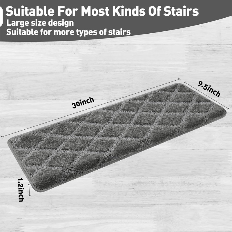 Gray Diamond Trellis Non-Slip Carpet Stair Treads Set