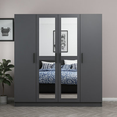 4 Door Mirror Wardrobe Cabinet With 2 Drawers by Hokku Designs