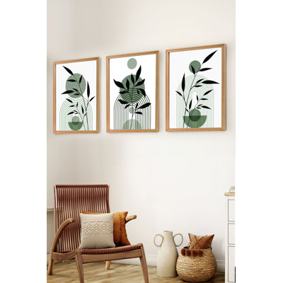 Élégantes peintures décoratives en panneau de fibres à densité moyenne (3 pièces), cadre en bois de pin massif, 19,7 x 13,8 pouces chacune | 100% panneau de fibres à densité moyenne et papier Bristol, film PVC double face (brillant et mat) | Parfait pour le salon et le bureau