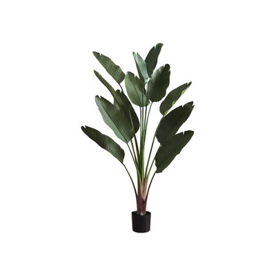 Plante artificielle d'intérieur 83 po avec feuillage réaliste, dans un pot en plastique noir, sans entretien, avec plancher de verdure, idéal pour les grandes surfaces, pot