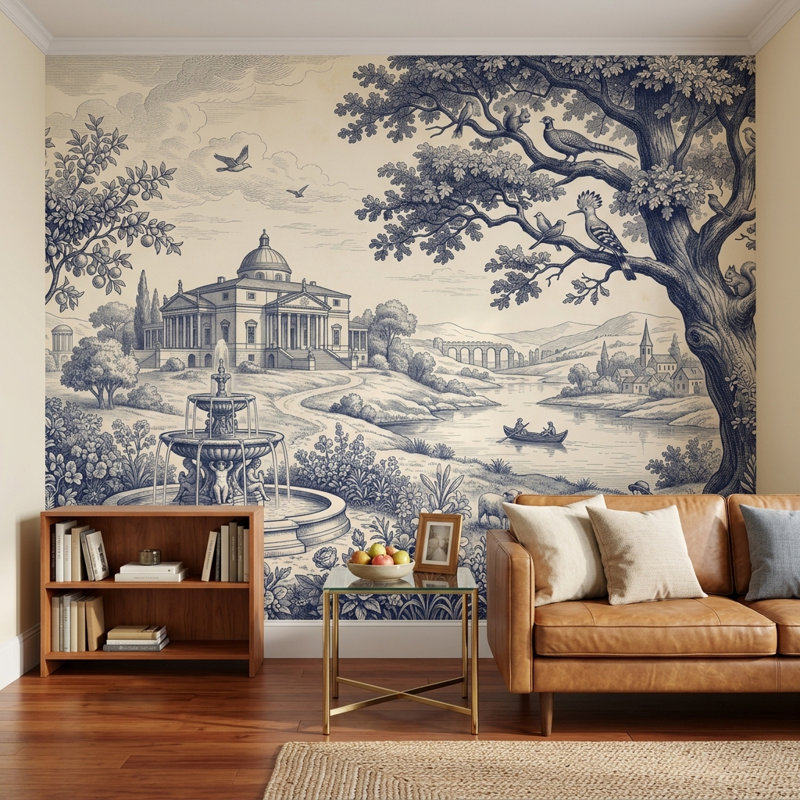 Papier peint Blue Toile, Peler et coller, 200 po x 120 po