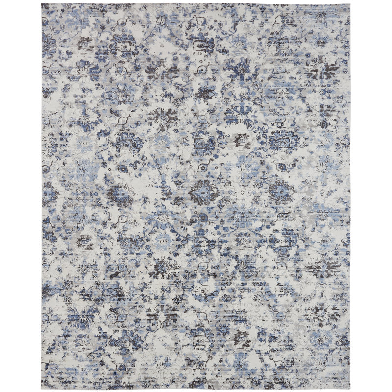 Raymon Silk Abstract Area Rug in Blue, Rectangle 2' x 3'