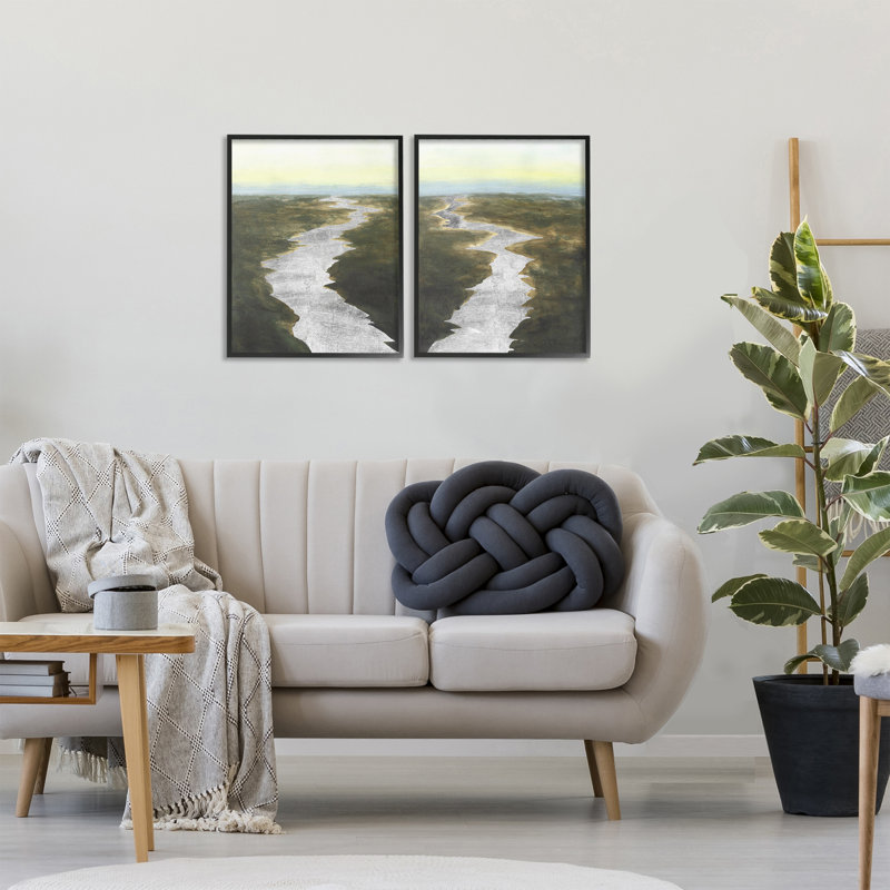 «River Meadow Landscape», ensemble de 2 giclées par Michael Willett, H 20 po x l 16 po, Giclée encadrée noir minuit