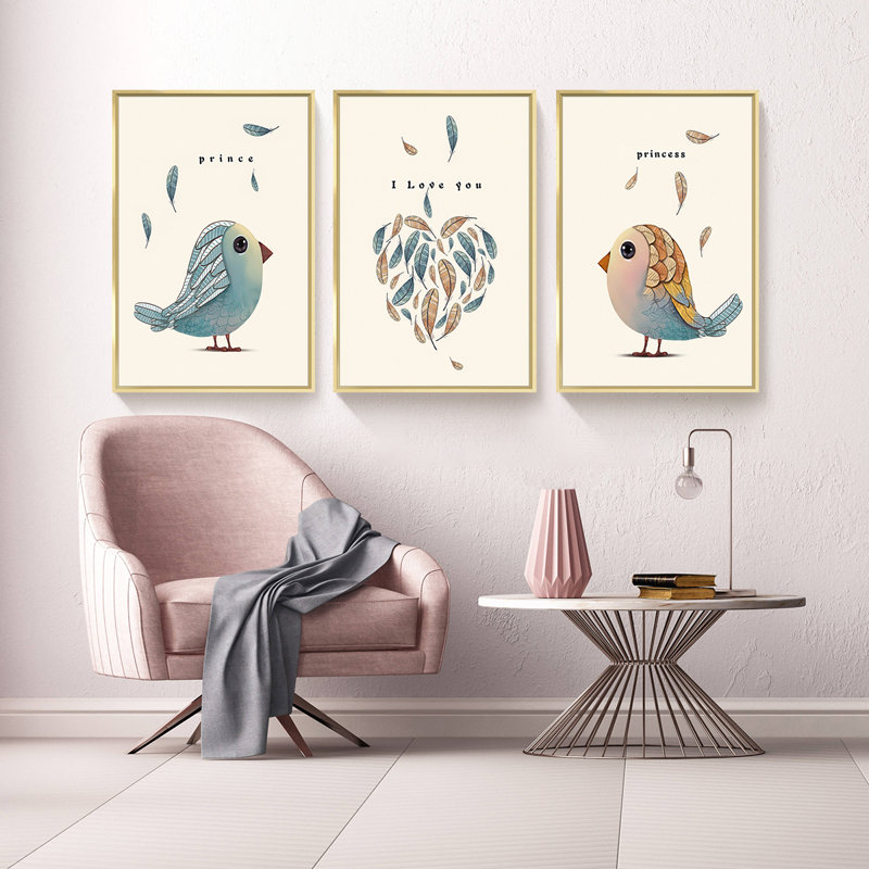 Bird - ensemble de 3 reproductions sur toile, Or, H 15,75 po x l 11,81 po x P 1,65 po