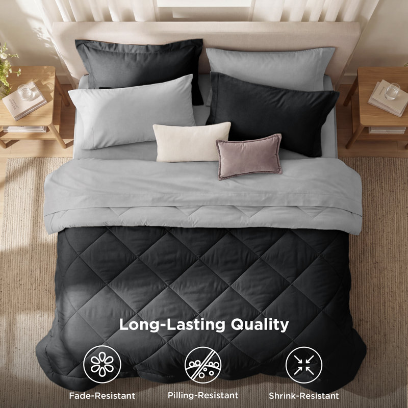 Best Seller Bedsure Comforter Set Reversible Bedding for All Seasons-89GSM, Black, Queen Comforter + 2 Standard Pillow Shams