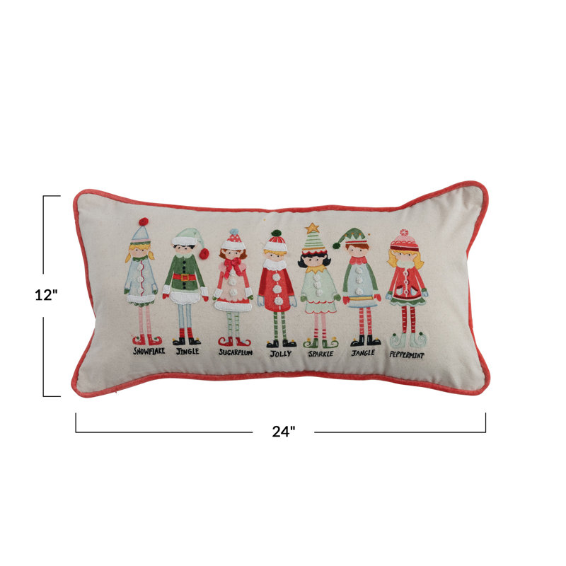 Cotton Printed Lumbar Pillow With Elves