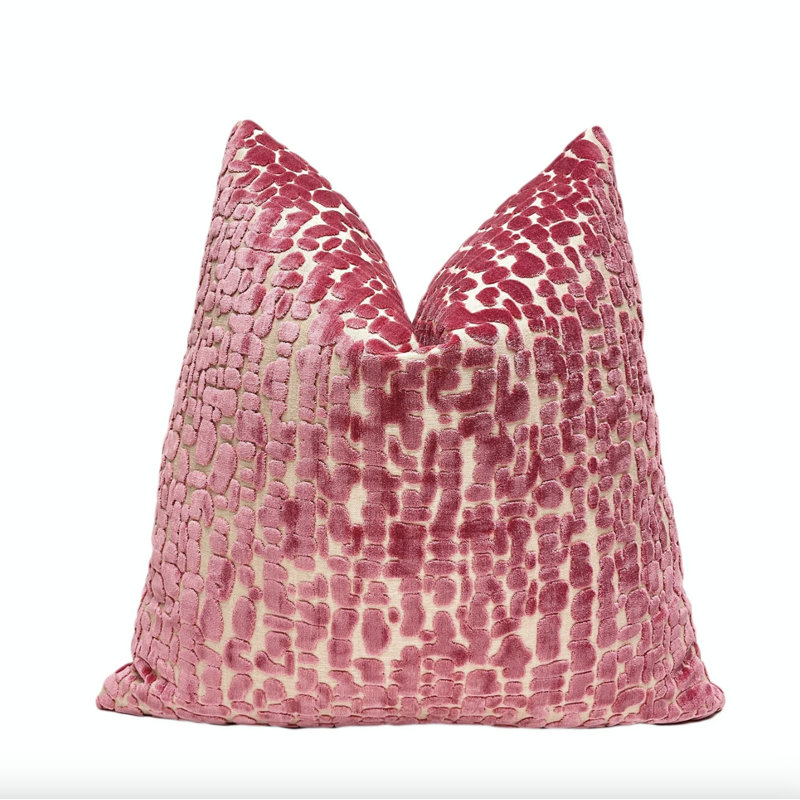 Housse de coussin Velvet Speckles, Pois roses, H 20 po x l 20 po