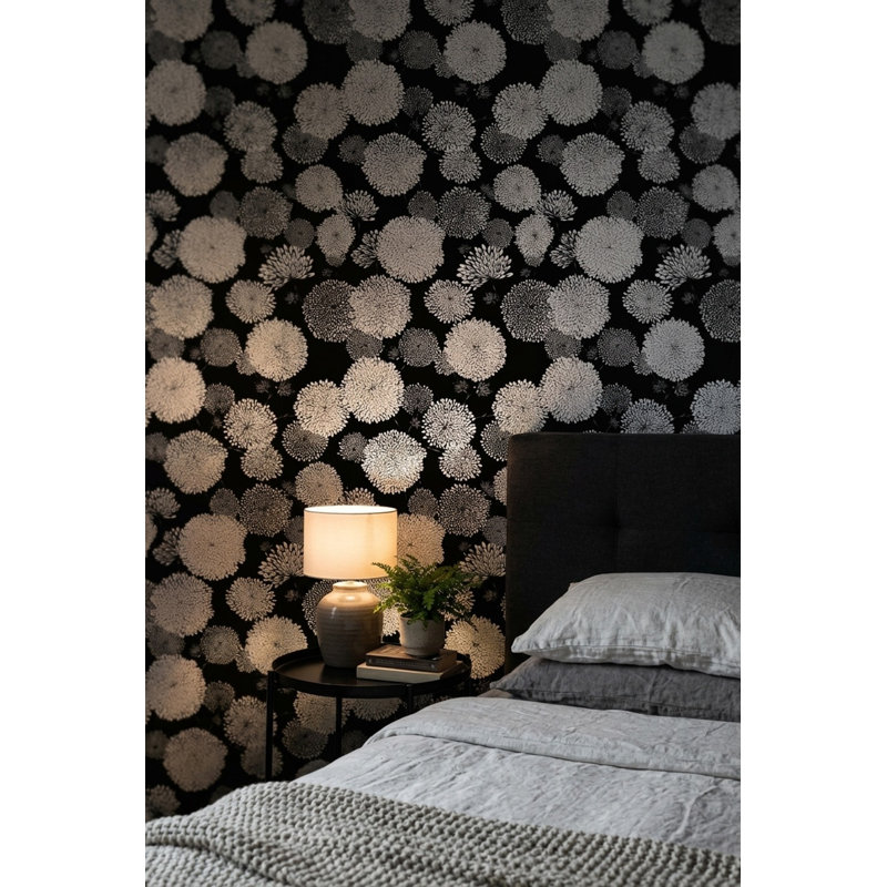 Papier peint floral, décoration murale moderne noire, Peler et coller