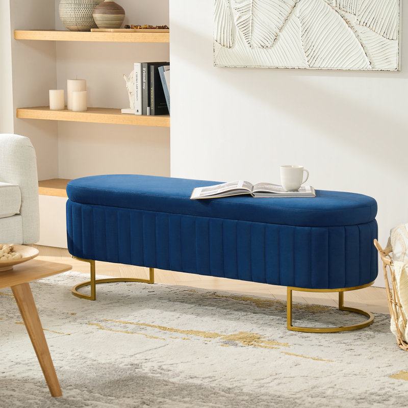 Ferdinand 55.5" W Upholstered Storage Bench, Navy, 19" H x 55.5" W x 17" D