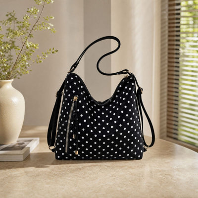 Sac cabas vintage à pois en toile, grande capacité, avec étagère de rangement en bois, idéal pour le travail, le magasinage ou les voyages. Convient aux femmes. Parfait pour le travail, le magasinage ou les voyages.