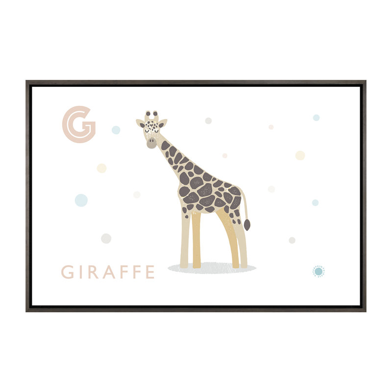 Girafe - impression d'art graphique, Pas de tapis, H 40 po x l 60 po x 1,5 po, Toile avec cadre gris