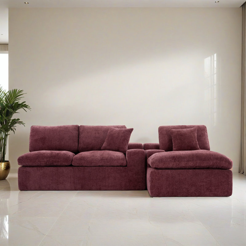 Canapé modulaire réversible 107,92 "rembourré pour salon, Chenille rouge