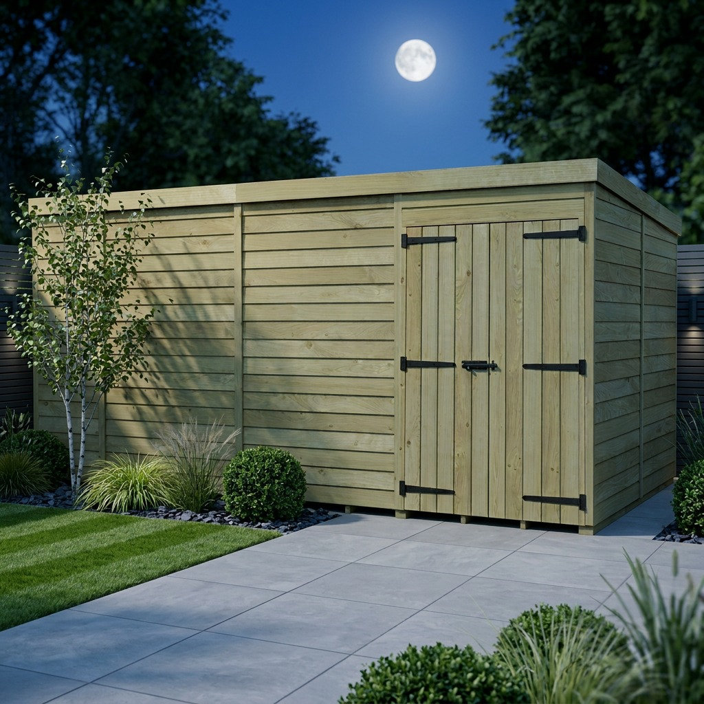 Total Sheds 13ft x 8ft Pent Garden Shed - Double Door - No Windows - Pressure Treated Timber - UK Manufactured