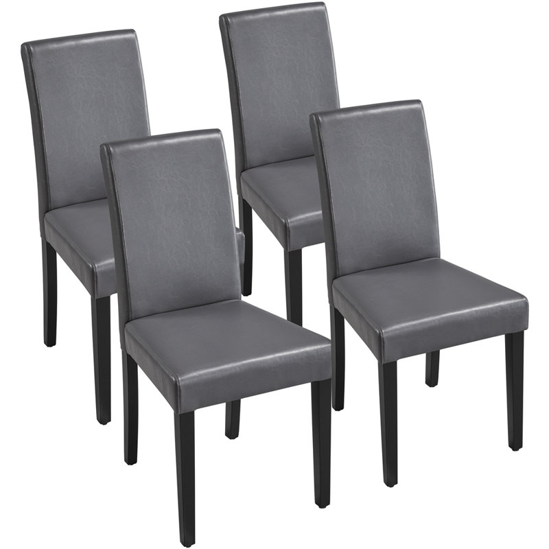 4PCS Faux Leather Dining Room Chairs High Back Padded Rubberwood Legs, Dark Grey