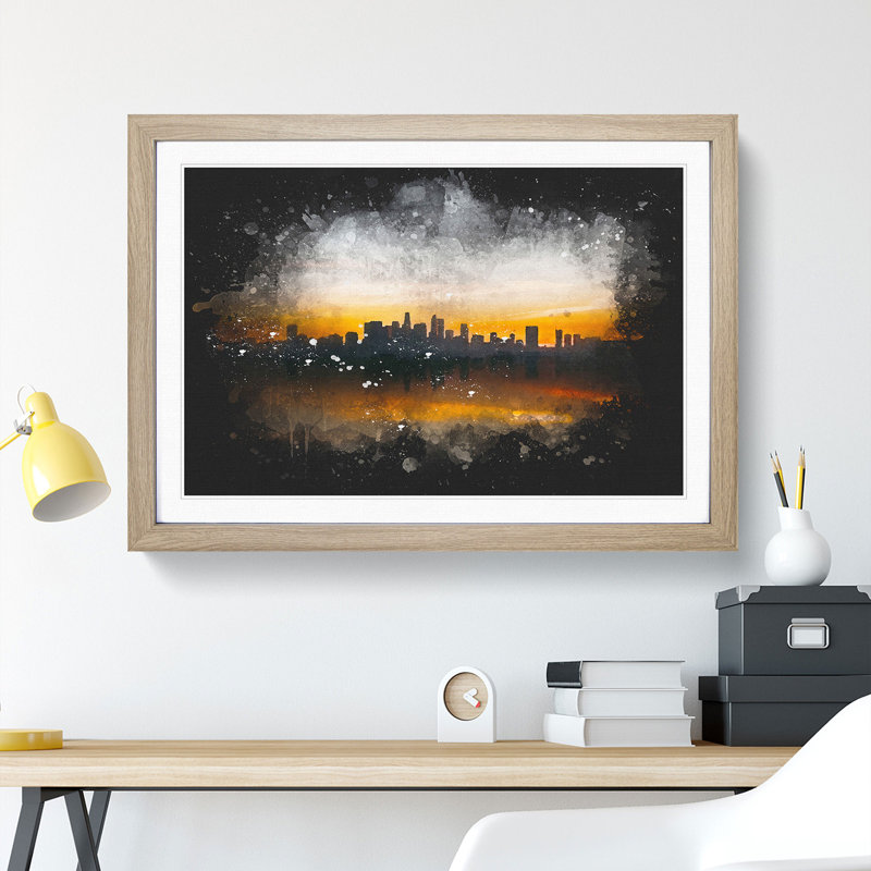 Sunrise over Los Angeles Skyline - Picture Frame Graphic Art Print, Oak Framed, 45cm H x 63cm W x 2cm D
